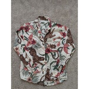 Desmond & Dempsey Soleia Print Pajama Shirt Top Women's Large Floral Cheetah